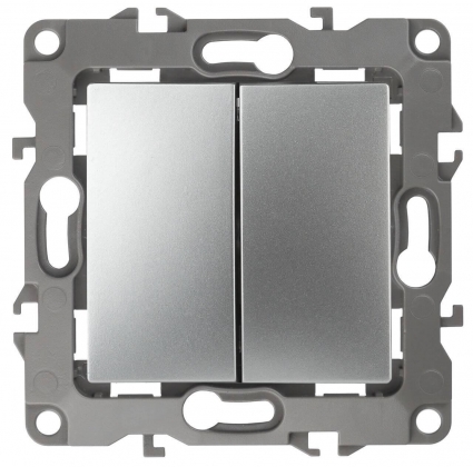 Выключатель двухклавишный ЭРА 12 10AX 250V 12-1104-03 Б0014647, цвет серый,  в стиле Хай-тек