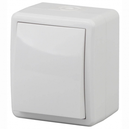 Выключатель одноклавишный с подсветкой ЭРА Эксперт 10AX 250V IP54 11-1402-01 Б0020671, цвет белый,  в современном стиле