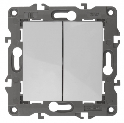 Переключатель двухклавишный ЭРА Elegance 10AX 250V 14-1106-01 Б0034243, цвет белый,  в современном стиле