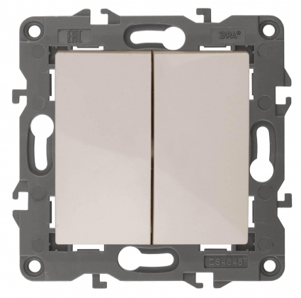 Переключатель двухклавишный ЭРА Elegance 10AX 250V 14-1106-02 Б0034244, цвет белый,  в современном стиле