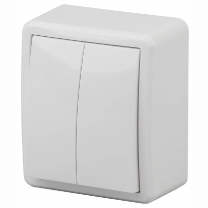 Переключатель двухклавишный ЭРА Эксперт 10AX 250V 11-1204-01 Б0020663, цвет белый,  в современном стиле