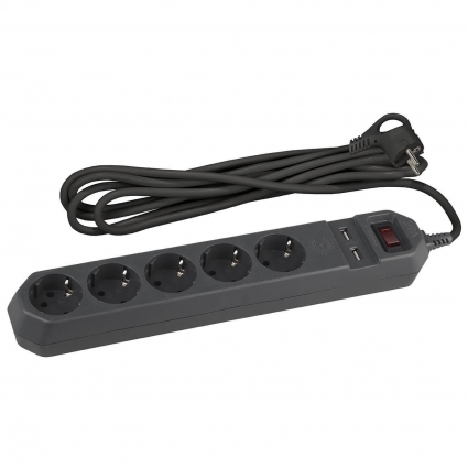Сетевой фильтр ЭРА USF-5es-1.5m-USB-B Б0019036, цвет черный