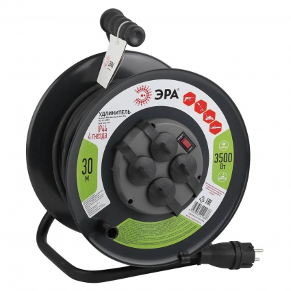 Удлинитель силовой ЭРА RMx-4es-3x2.5-30m-IP44(kg) Б0043058, цвет черный