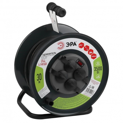 Удлинитель силовой ЭРА RMx-4es-3x1.5-30m-IP44(kg) Б0046844, цвет черный