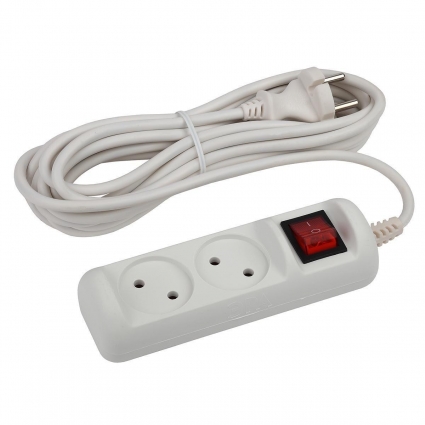 Удлинитель ЭРА 2гн 1,5м б/з U-2s-1,5m-2x1 Б0044046, цвет белый