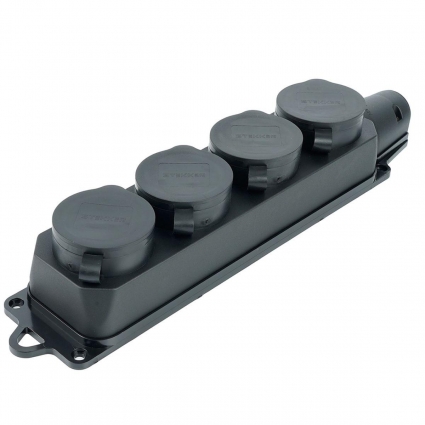 Розетка переносная 4-местная c/з, Stekker, RST16-24-44, 250В, 16А, IP44, черный 39019, цвет черный