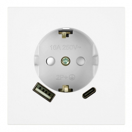 Розетка 1-местная з/ш с/з 16А + USB + Type C (механизм) Stekker 250В 20W Мия RST16-3119-01 белая магнолия 50438, цвет белый