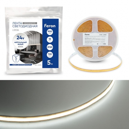 Светодиодная лента Feron 10W/m 720LED/m 2110SMD 4000К 5M свободный рез LS536 53096