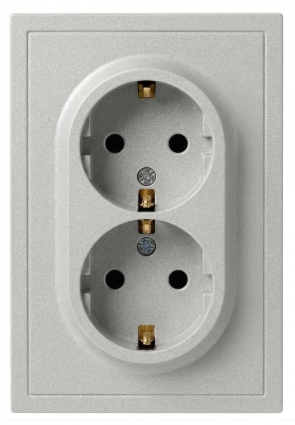 Розетка ЭРА Galaxy 15-2104-03 с заземлением двойная 2X2P+E Schuko 16А-250В IP20 алюминий Б0070681, цвет серый