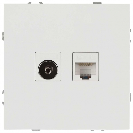 Розетка ЭРА Galaxy 15-3110-01 комбинированная RJ45+TV IP20 белый Б0070776, цвет белый