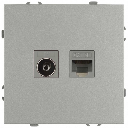 Розетка ЭРА Galaxy 15-3110-03 комбинированная RJ45+TV IP20 алюминий Б0070780, цвет серый