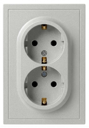 Розетка ЭРА Galaxy 15-2105-03 с заземлением двойная 2X2P+E Schuko со шторками IP20 16А-250В алюминий Б0070701, цвет серый