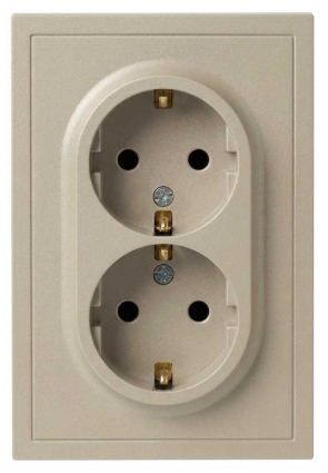 Розетка ЭРА Galaxy 15-2104-04 с заземлением двойная 2X2P+E Schuko 16А-250В IP20 шампань Б0070684, цвет бежевый