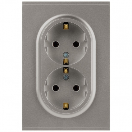 Розетка ЭРА Arktik 16-2105-07 двойная с заземлением 2X2P+E Schuko со шторками 16А-250В титан Б0070460, цвет серый