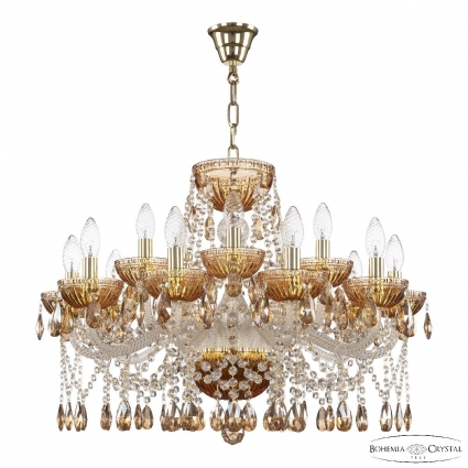 Подвесная люстра Bohemia Ivele Crystal 5413/10+5/240 G Amber/M-1G K721 для больших залов площадью до 30 кв.м.,  в классическом стиле