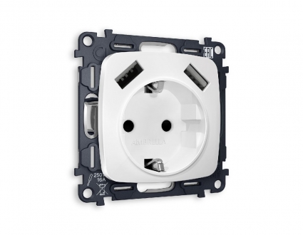 Комплект механизма розетки 2USB A+A 18W (быстрая зарядка) с/з Ambrella Volt Omega MO129010, цвет белый