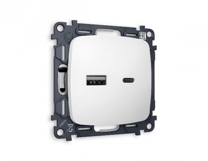 Комплект механизма розетки 2USB A+C 20W (быстрая зарядка) Ambrella Volt Omega MO131010, цвет белый