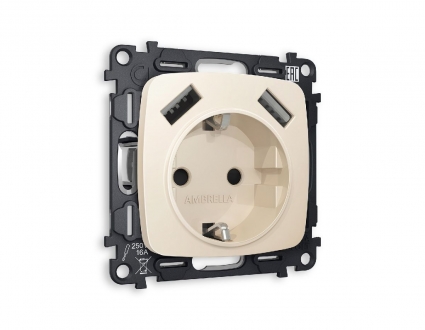 Комплект механизма розетки 2USB A+A 18W (быстрая зарядка) с/з Ambrella Volt Omega MO329010, цвет бежевый