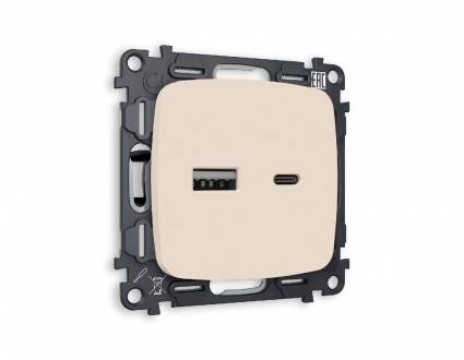 Комплект механизма розетки 2USB A+C 20W (быстрая зарядка) Ambrella Volt Omega MO331010, цвет бежевый