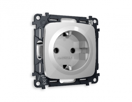 Комплект механизма розетки с/з на винтовых зажимах Ambrella Volt Omega MO406010, цвет серебро