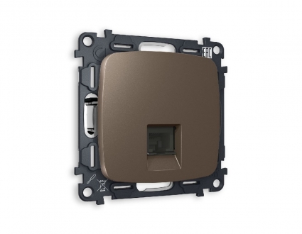 Комплект механизма телефонной розетки RJ-11(4P4C) со шторкой Ambrella Volt Omega MO642030, цвет бронза