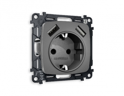 Комплект механизма розетки 2USB A+A 18W (быстрая зарядка) с/з Ambrella Volt Omega MO659010