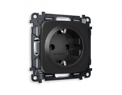 Комплект механизма розетки с/з на винтовых зажимах Ambrella Volt Omega MO806010, цвет черный