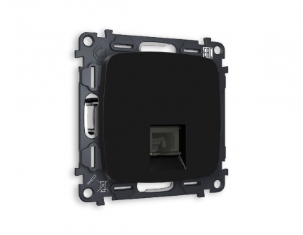 Комплект механизма телефонной розетки RJ-11(4P4C) со шторкой Ambrella Volt Omega MO812030, цвет черный