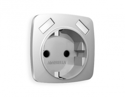 Лицевая панель для розетки с/з со шторками 2USB A+A Ambrella Volt Omega OP4090, цвет серебро