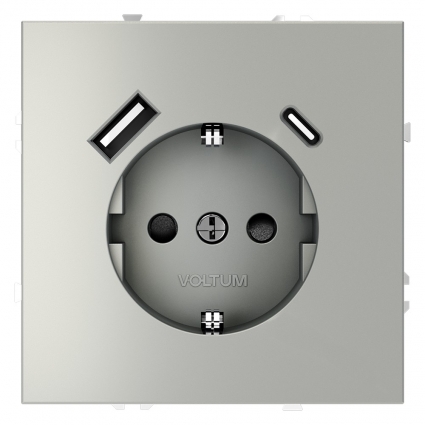 Розетка с USB, A+C Voltum S70 VLS040505 (сталь), цвет серебро
