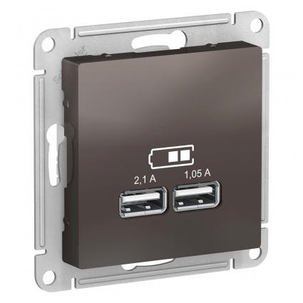 Розетка USB 2 порта Systeme Electric AtlasDesign Мокко ATN000633, цвет коричневый