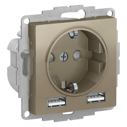 Розетка Systeme Electric AtlasDesign Шампань A+A, 5В/2,4А, 2х5В/1,2А SO + USB ATN000530