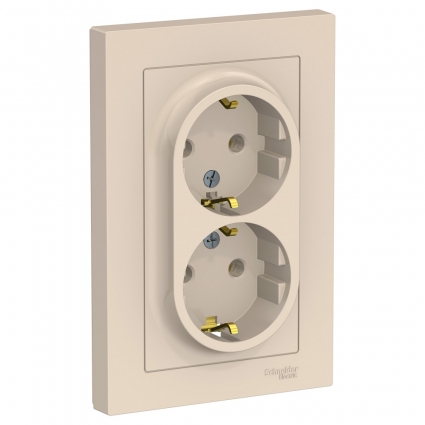 Розетка с/з двойная, 16А, в сборе Systeme Electric AtlasDesign ATN000224, цвет бежевый