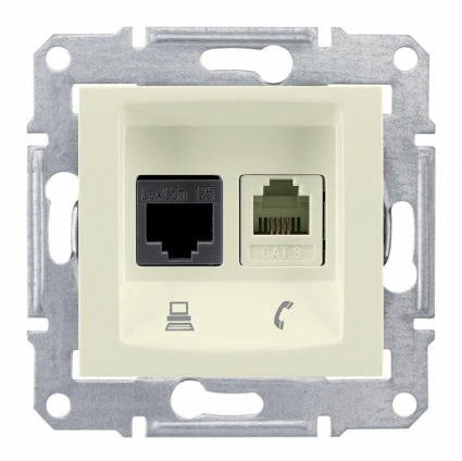 Розетка телефонная RJ-11 и Ethernet RJ-45 Schneider Electric Sedna UTP SDN5100147, цвет бежевый,  в современном стиле