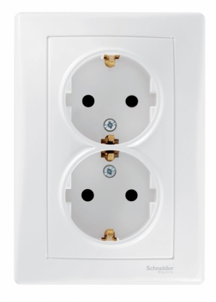 Розетка двойная Schneider Electric Sedna с/з без шторок 16A 250V SDN3000621, цвет белый,  в современном стиле