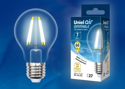 Лампа светодиодная диммируемая (UL-00002874) E27 7W 4000K груша LED-A60-7W/NW/E27/CL/DIM GLA01TR