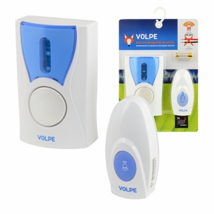 Звонок беспроводной (UL-00002403) Volpe UDB-Q027 W-R1T1-16S-80M-WH для прихожей, цвет белый,  в современном стиле