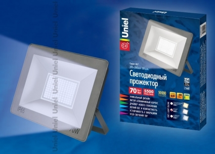 Прожектор светодиодный (UL-00001854) Uniel 70W 6000K ULF-F15-70W/DW IP65 185-240В Silver на площадь до 35 кв.м., цвет серый,  в современном стиле
