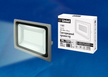 Прожектор светодиодный (UL-00002018) Uniel 70W 6500K ULF-F16-70W/DW IP65 185-240В Silver на площадь до 35 кв.м., цвет серый,  в современном стиле