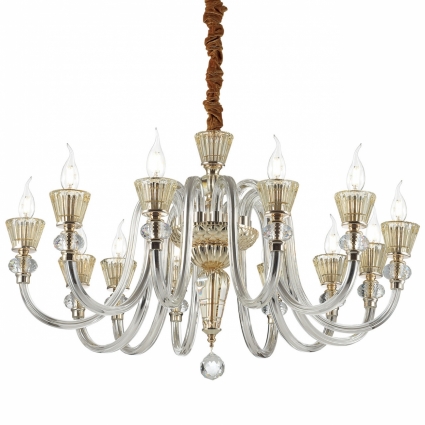 Подвесная люстра Ideal Lux Strauss SP12 для гостиной площадью до 26.7 кв.м., цвет золотой,  в классическом стиле
