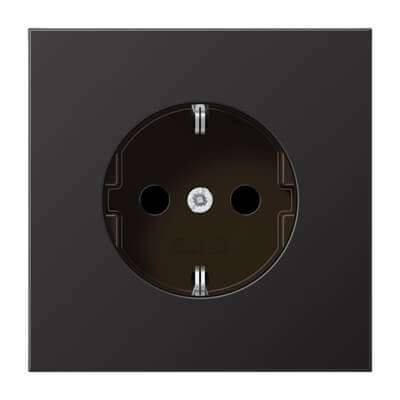 Розетка с заземлением с защитными шторками безвинтовой зажим Jung LS 990 dark AL1520KID