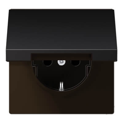 Розетка с заземлением с крышкой безвинтовой зажим Jung LS 990 dark AL1520KLD