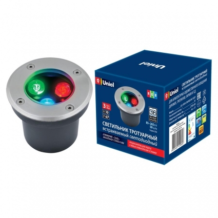 Ландшафтный светодиодный светильник (UL-00006818) Uniel ULU-B10A-3W/RGB IP67 Grey, цоколь LED