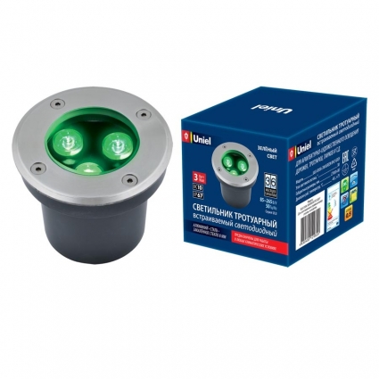 Ландшафтный светодиодный светильник (UL-00006819) Uniel ULU-B10A-3W/Green IP67 Grey, цоколь LED