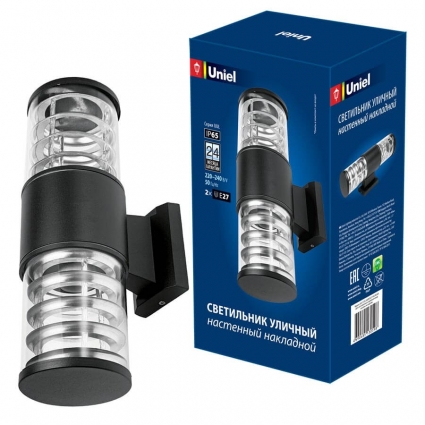 Уличный настенный светильник (UL-00006808) Uniel UUL-S12A 2x60W/E27 IP65 Black, цоколь E27