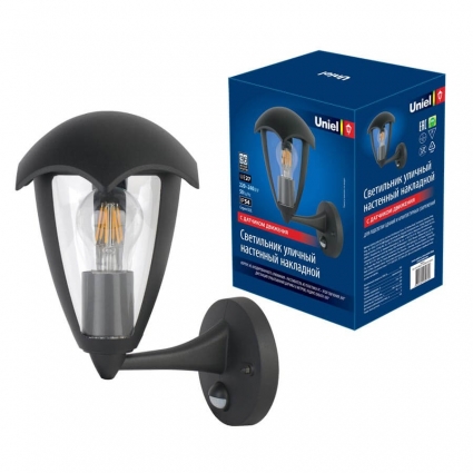Уличный настенный светильник (UL-00006813) Uniel UUL-S81A 60W/E27 Sensor IP54 Black, цоколь E27