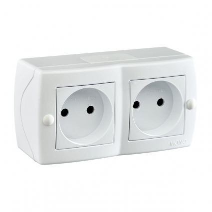 Розетка 2К двойная Mono Electric Octans IP20 16A 250V винтовое подключение белый 104-010106-121, цвет белый,  в современном стиле