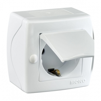 Розетка 2К+З Mono Electric Octans IP20 16A 250V с крышкой винтовое подключение белый 104-010107-118, цвет белый,  в современном стиле