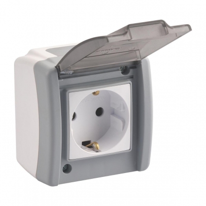 Розетка 2К+З Mono Electric Octans IP54 16A 250V винтовое подключение бело-серый 154-020007-117, цвет серый,  в современном стиле