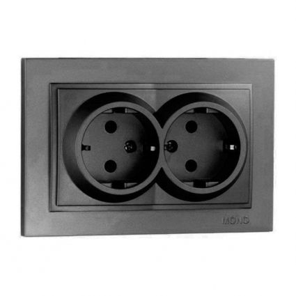 Розетка 2К+З двойная Mono Electric Despina 16A 250V винтовое подключение графит 102-202004-120, цвет графит,  в современном стиле